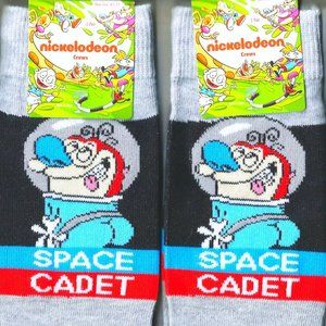 (2-Pack) NICKELODEON Ren & Stimpy Show 90s Stimpy Space Cadet Crew Socks 2-Pairs